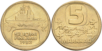 ФИНЛЯНДИЯ 5 МАРОК 1983 N ЛЕДОКОЛ KM 57 алюминиевая бронза 4556-857