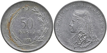 Турция 50 курушей 1972 Анатолийская невеста KM 899 нержавеющая сталь 4541-745