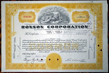 США, Ronson Corporation 80 акций 1970 бумага 8802-65-1