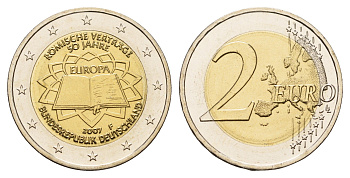 Германия 2 евро 2007 F, 50 лет подписанию Римского договора KM 259 биметалл UNC 1096-2-32