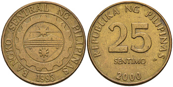 Филиппины 25 сентимо 2000  KM 271 латунь    4115-425