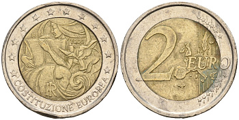 Италия 2 евро 2005 1-я годовщина подписания Европейской конституции KM 245 биметалл 4148-711