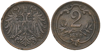 Австрия 2 геллера 1899 Франц Иосиф I (1848-1916) KM 2801 бронза 4615-558