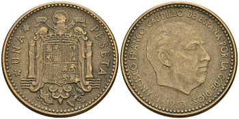 Испания 1 песета 1963 Франсиско Франко (1939-1975) KM 775 алюминиевая бронза 4571-1126