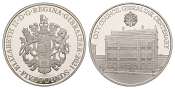 Гибралтар 5 фунтов 2021 100 лет городскому совету Гибралтара KM NEW медно-никель  PROOF  1088-7-23
