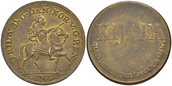 ЕВРОПА ЖЕТОН ND 1749 ФРИДРИХ V КОРОЛЬ ДАНИИ И НОРВЕГИИ, KIJAFA желтый металл 4544-1034