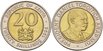 Кения 20 шиллингов 1998 Дэниэл арап Мои KM 32 биметалл 4556-1255