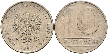 Польша 10 злотых 1987 MW KM 152.1, Parchimowicz 243d медно-никель 4161-1137