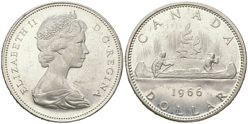 Канада 1 доллар 1966 KM 64.1 серебро UNC 00-00