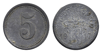Альсфельд 5 пфеннигов 1917 Funck 10.1, Men05 286.1, Men18 411.1 цинк 4516-314