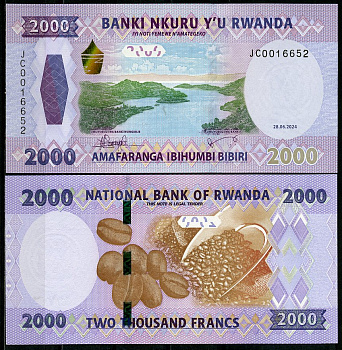 Руанда 2000 франков 2024 пейзаж Кибуйе и озеро Киву, кофе Pick 44  бумага  UNC (пресс) 446-71-2