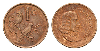 ЮАР 1 цент 1967 Ян ван Рибек (1619-1677), South Africa, легенда на английском, капские воробьи KM 65.1 бронза 4643-115