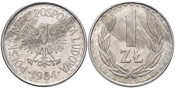 ПОЛЬША 1 ЗЛОТЫЙ 1984 MW KM 49.1, Parchimowicz 213w алюминий 4514-525
