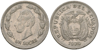 Эквадор 1 сукре 1974 KM 78b сталь плакированная никелем 4511-357