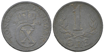 Дания 1 эре 1945 N; S, Кристиан X (1912-1947) KM 832 цинк 3955-269