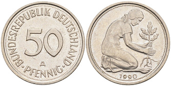 ФРГ 50 пфеннигов 1990 A J 384a, KM 109.2 медно-никель 63-358