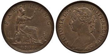 Великобритания 1 фартинг 1893 Виктория (1837-1901) KM 753, Spink 3958 бронза UNC 1523-1235