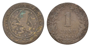 Нидерланды 1 цент 1877 Виллем III (1849-1890) KM 107 бронза 57-1269