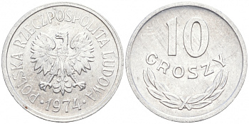 ПОЛЬША 10 ГРОШЕЙ 1974 КРЕМНИЦА KM АА47 алюминий UNC 99-839