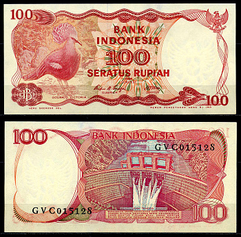 Индонезия 100 рупий 1984 венценосный голубь, дамба Асахана Pick 122a бумага UNC (пресс) 446-24-3
