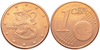Финляндия 1 евроцент 1999 KM 98 сталь плакированная медью UNC 105-455
