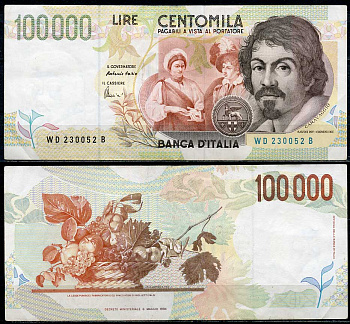 Италия 100000 лир 1994 Караваджо, фруктовая корзина, Fazio, Amici Pick 117 b  бумага   8615-8-1-1