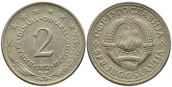 Югославия 2 динара 1972 KM 57 медь никель цинк 24-1235