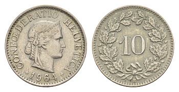 Швейцария 10 раппенов 1964 B KM 27 медно-никель 4625-312
