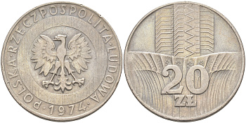 Польша 20 злотых 1974 монетный двор Кремница KM 67, Parchimowicz 245b медно-никель 4111-934
