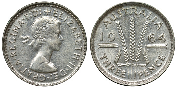 Австралия 3 пенса 1964 Елизавета II (1952-2022) KM 57 серебро 71-962