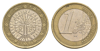 Франция 1 евро 1999 KM 1288 биметалл aUNC 4637-545