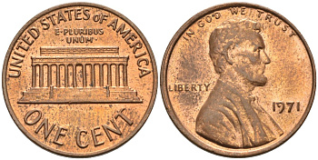 США 1 цент 1971 Линкольн KM 201 медь цинк 4115-865