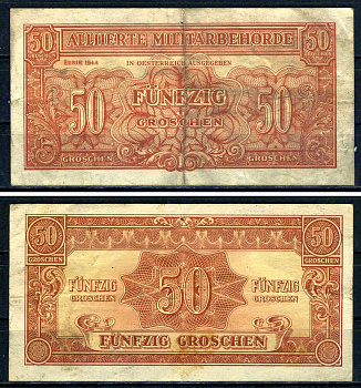 Австрия, Союзные военные власти 50 грошей 1944 Allierte Militaerbehoerde Pick 102 b бумага 7547-1-3-1