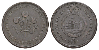 Великобритания, Бристоль и Юг Уэльса 1 пенни 1811 токен Withers 540, Davis 103 медь 1526-815