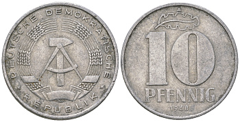 ГДР 10 пфеннигов 1968 A KM 10 алюминий 3459-617