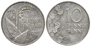 Финляндия 10 пенни 1990 KM 65 медно-никель 4173-661