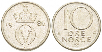 НОРВЕГИЯ 10 ЭРЕ 1986 КМ 416 медно-никель 3955-253