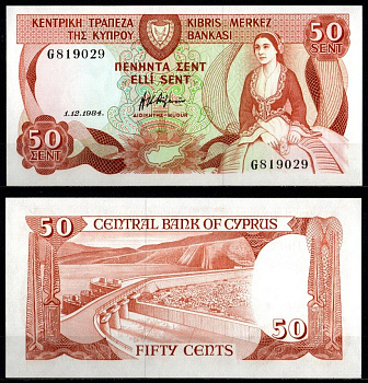 Кипр 50 центов 1984 Pick 49 бумага UNC (пресс) 2198-30-2-2