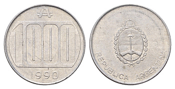 Аргентина 1000 аустралей 1990 KM 105 алюминий 4675-626
