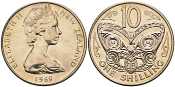 Новая Зеландия 10 центов 1969 Елизавета II (1953-) KM 35 медно-никель UNC 4143-1111