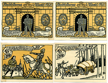 ХЕРНЕ НАБОР ИЗ 10 БАНКНОТ ПО 50 ПФЕННИГОВ 1921 1 ИЮЛЯ 1921, НОТГЕЛЬД, ЗЕМЛЯ СЕВЕРНЫЙ РЕЙН-ВЕСТФАЛИЯ, ПОЛНЫЙ КОМПЛЕКТ Grabowski 602.1 бумага 2193-5-3-1