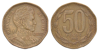 Чили 50 песо 1982 KM 219 алюминиевая бронза 4637-444