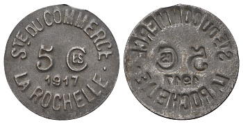 Франция, Ля-Рошель 5 сантимов 1917 диаметр 23 мм, вес 0,83 гр железо 4659-422