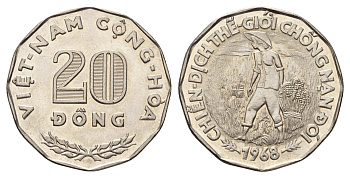 Южный Вьетнам 20 донгов 1968 ФАО, CHIẾN-DỊCH THẾ-GIỚI CHÕNG NẠN ÐÓI KM 11 сталь плакированная никелем UNC 87-217