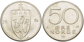 Норвегия 50 эре 1981 Улаф V (1957-1991) KM 418 медно-никель 4402-126