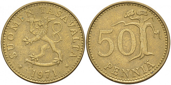 ФИНЛЯНДИЯ 50 ПЕННИ 1971 S KM 48 алюминиевая бронза 3457-924