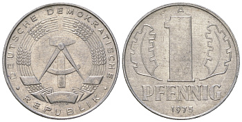 ГДР 1 пфенниг 1975 А KM 8.1 алюминий 4615-1255