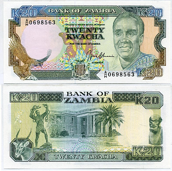 Замбия 20 квач ND (1989-1991) Кеннет Каунда, антилопа, президентский дворец, подпись Bussiere Pick 32 b бумага UNC (пресс) 6299-16-4