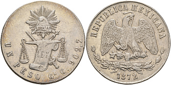 Мексика 1 песо 1872 Ga KM 408.3 серебро 00-000-00