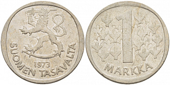 ФИНЛЯНДИЯ 1 МАРКА 1973 S KM 49а медно-никель 3718-923